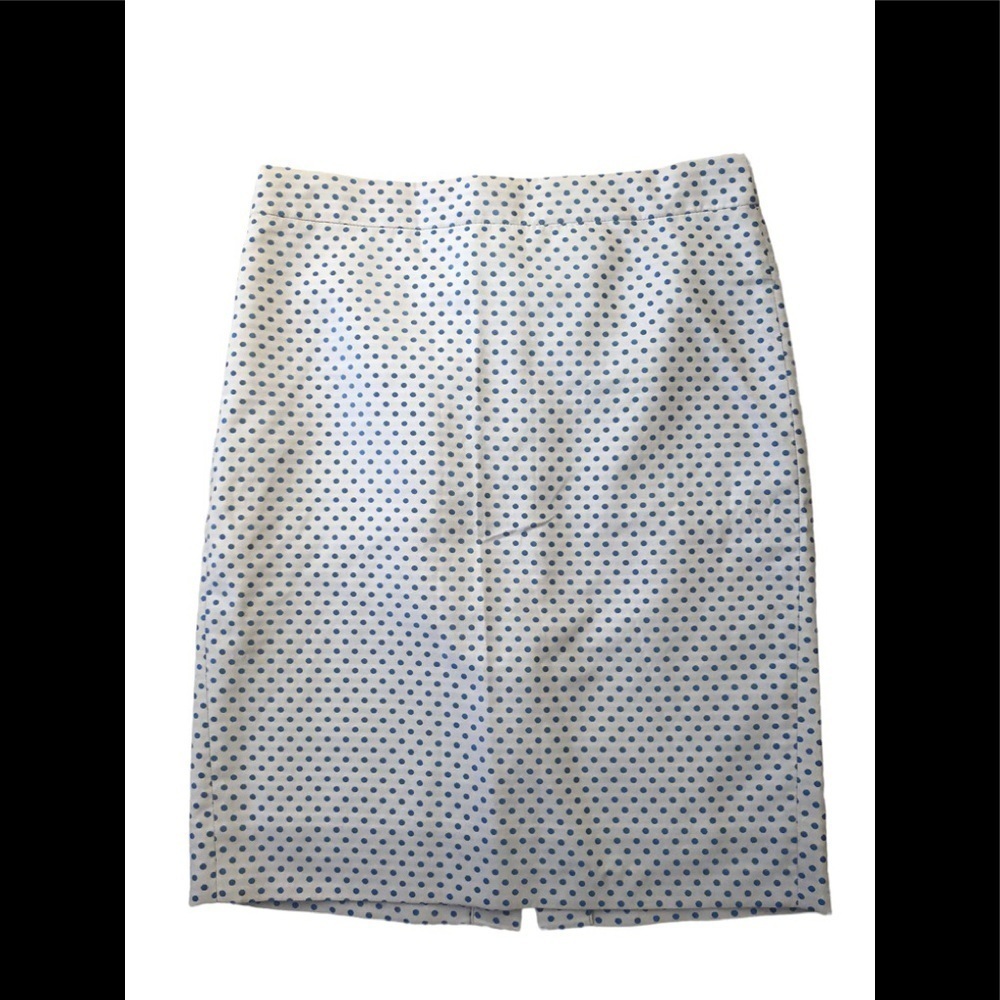 J. Crew Pencil Skirt Sz. 2 Gray Blue Polka Dots Lined  Career Work Office BTS